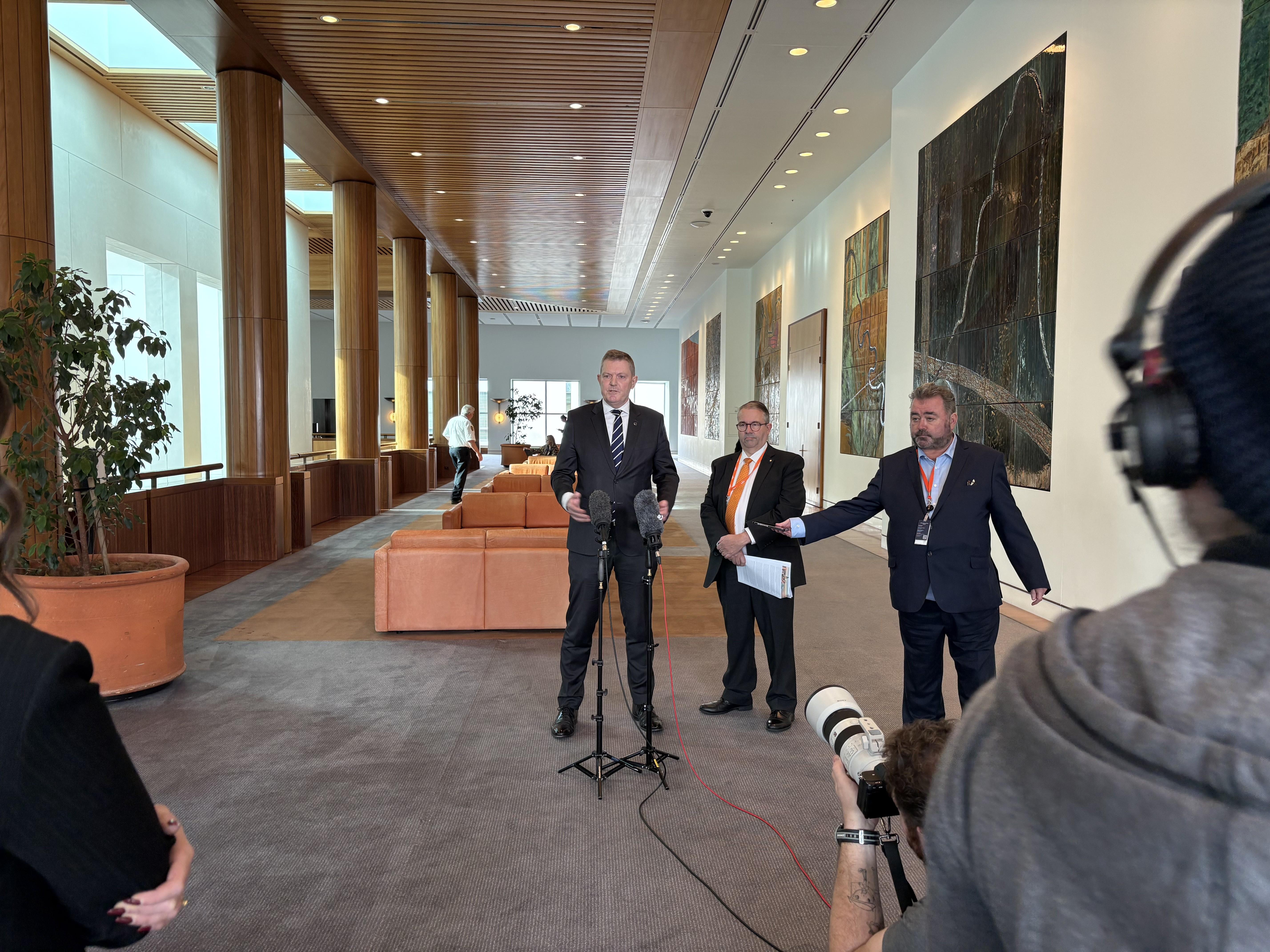 David Alexander and John Hart hold doorstop about the future of Australian tourism